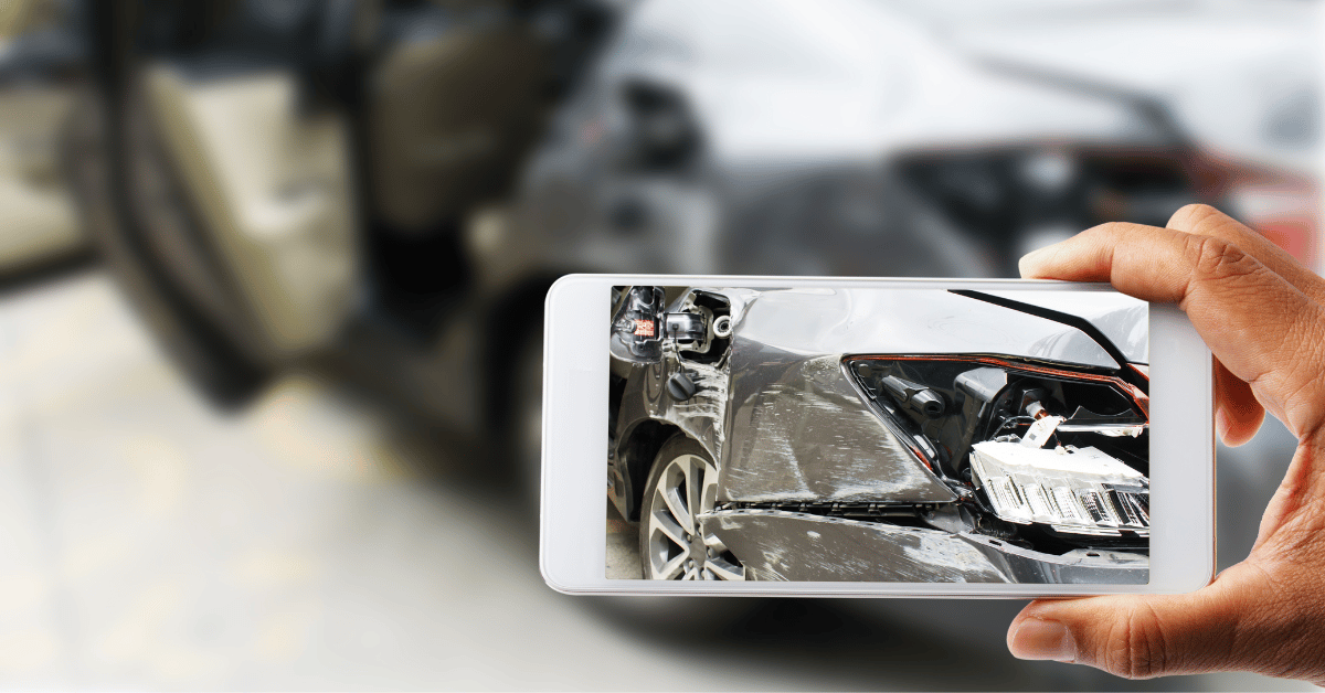 Taking pictures of car accident scene with a phone, to prove fault.